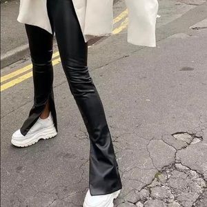 Leather high waist zip pants